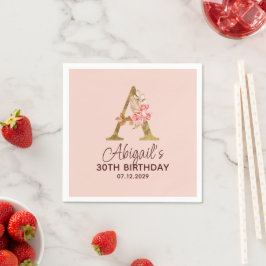 Buchstabe A Gold Monogramm Rosen in Blush Pink Serviette