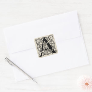 Buchstabe A Monogramm Vintage-Knotenprint Quadratischer Aufkleber