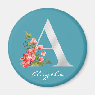 Buchstabe A   Name   Floral White Metallic Monogra Magnet