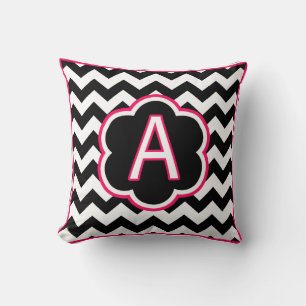 Buchstabe A Schwarz-Weiß Chevron Monogramm Kissen