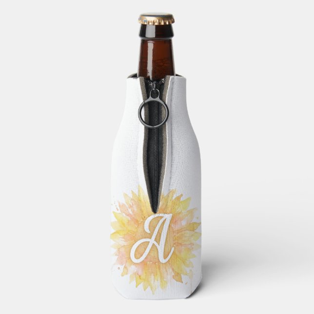 Buchstabe A Sonnenblume Vorname Monogramm Initiale Flaschenkühler (Flasche Rückseite)