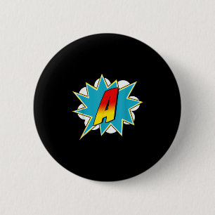 Buchstabe A Superhelden Name Comic Buchstabe Retro Button