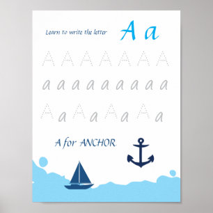 Buchstabe A Übungsposter für Kinder A steht für Poster