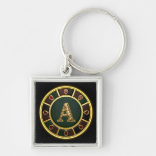 Buchstabe A, verzierter Monogramm-Medaillon Schlüsselanhänger