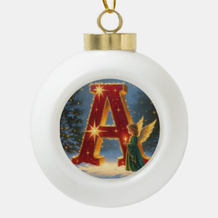 Buchstabe A Weihnachtsengel Personalisierter Anfan Keramik Kugel-Ornament