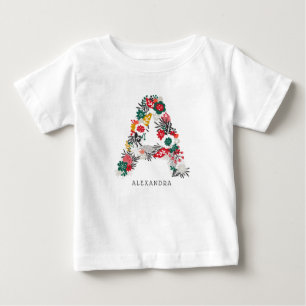 Buchstabe A   Whimsicaler floraler Anfangsbuchstab Baby T-shirt