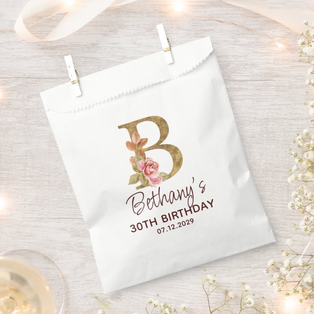 Buchstabe B Gold Monogramm Rosa Rosen Geschenktütchen (Ausgeschnitten)
