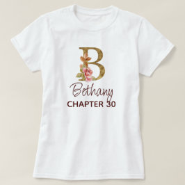 Buchstabe B Gold Monogramm Rosarot Rosen Geburtsta T-Shirt