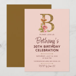 Buchstabe B Gold Monogramm Rosé Rosen Einladung