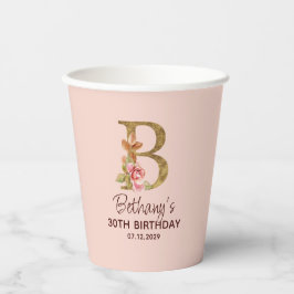 Buchstabe B Gold Monogramm Rosé Rosen Pappbecher