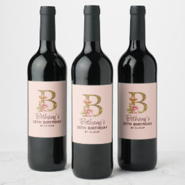 Buchstabe B Gold Monogramm Rosé Rosen Weinetikett