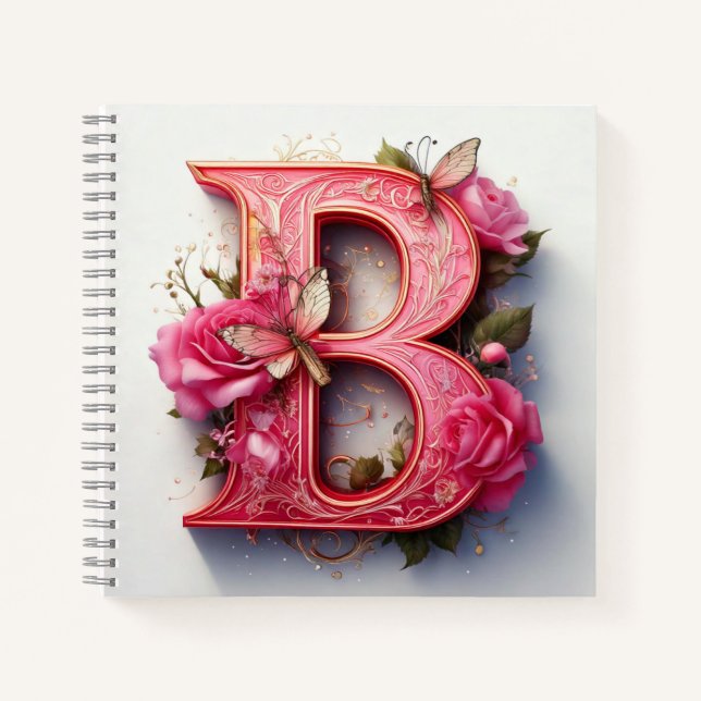 Buchstabe b mit rosa Rosen Notizbuch (Vorderseite)