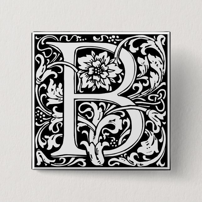 Buchstabe B Mittelalterliche Monogramm Jugendstil Button (Vorderseite)
