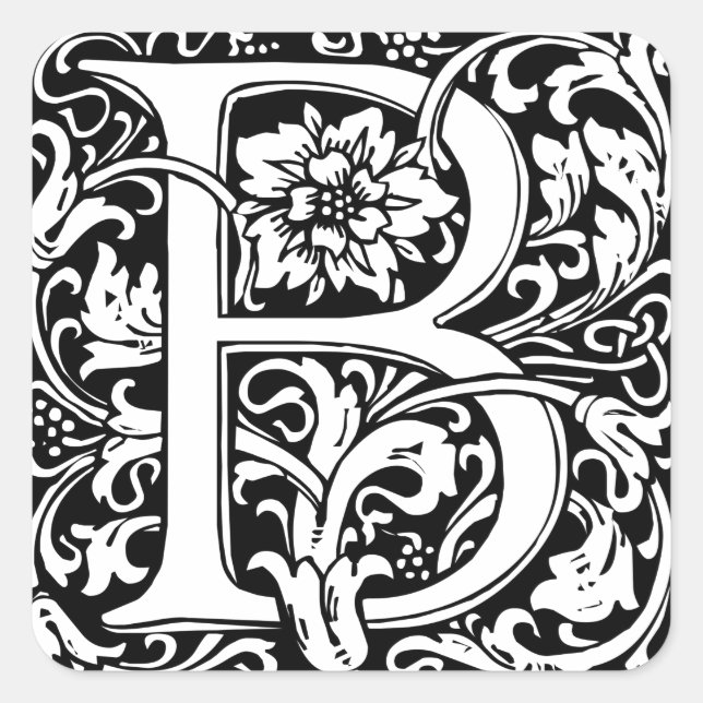 Buchstabe B Mittelalterliche Monogramm Jugendstil Quadratischer Aufkleber (Vorderseite)