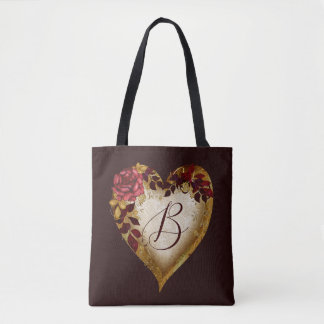 Buchstabe B Vintage Rote Rose und Goldene Blätter