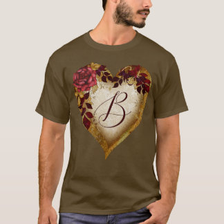 Buchstabe B Vintage Rote Rose und Goldene Blätter T-Shirt