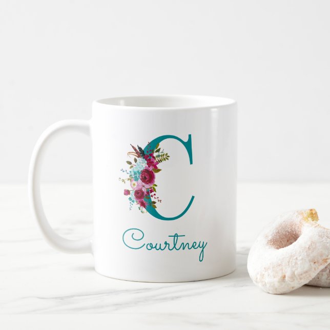 Buchstabe C Aquamarin rosa Kaffeetasse (Mit Donut)