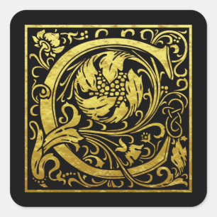 Buchstabe C Erste Imitat Gold Black Quadratischer Aufkleber