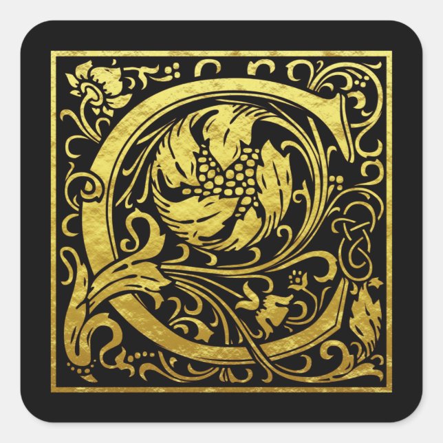 Buchstabe C Erste Imitat Gold Black Quadratischer Aufkleber (Vorderseite)