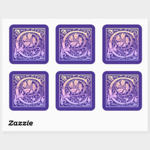 Buchstabe C Farbiger Vintager erster Buchstabe Quadratischer Aufkleber