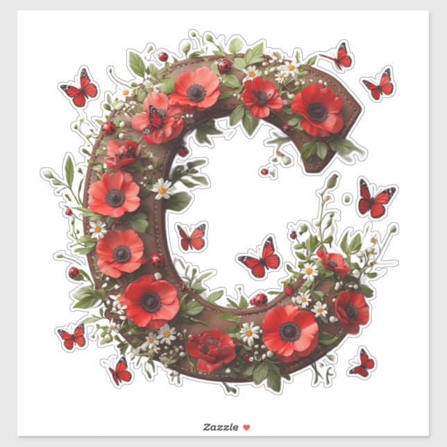 🐞 Buchstabe C Für Personalisierte Florale Handwer Aufkleber (Blatt)
