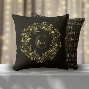 Buchstabe C Klassisches Gold Botanisches Monogramm Kissen