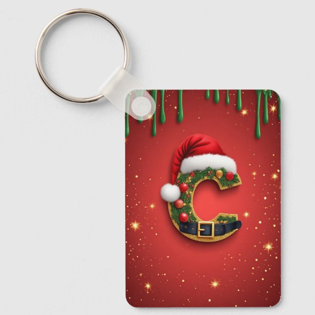 Buchstabe C mit Weihnachtskranz-Dekoration 🎁 Schlüsselanhänger (Vorderseite)