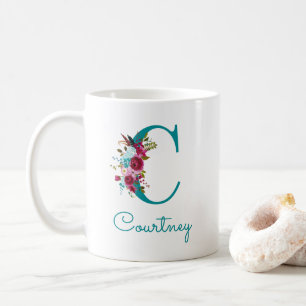 Buchstabe C Türkis Rosa Blumenmuster Kaffeetasse