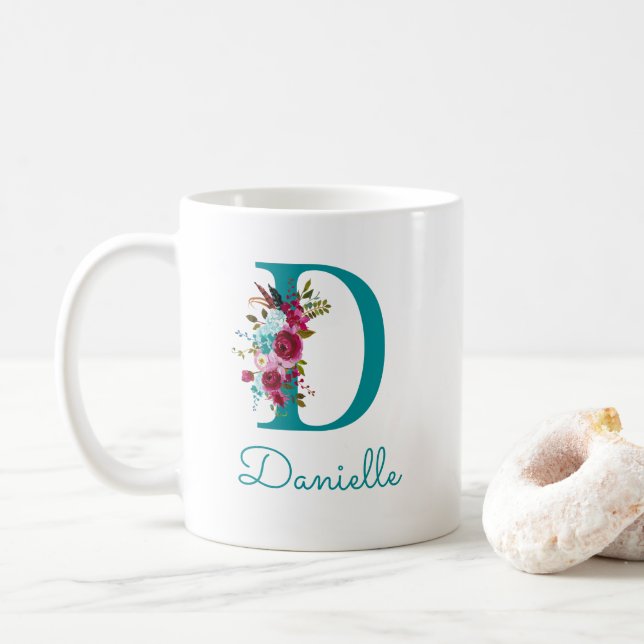 Buchstabe D Aquamarin rosa Kaffeetasse (Mit Donut)