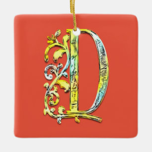 Buchstabe D erster monografischer Blumenansatz Keramikornament