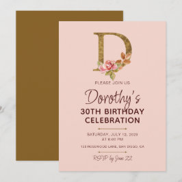 Buchstabe D Gold Monogramm Blush Rosa Rosen Einladung