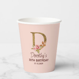 Buchstabe D Gold Monogramm Blush Rosa Rosen Pappbecher