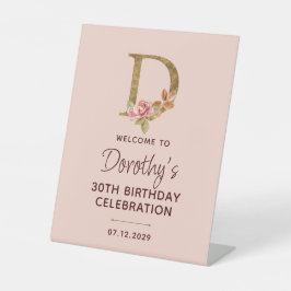 Buchstabe D Gold Monogramm Blush Rosa Rosen Schild