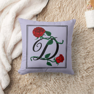 Buchstabe D Monogramm mit roten Rosen lila Kissen