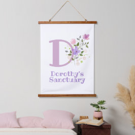 Buchstabe D plus Vorname mit Blumenmuster Wandteppich Mit Holzrahmen