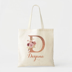 Buchstabe D Rosafarben Glitter Blumenmonogramm Tragetasche