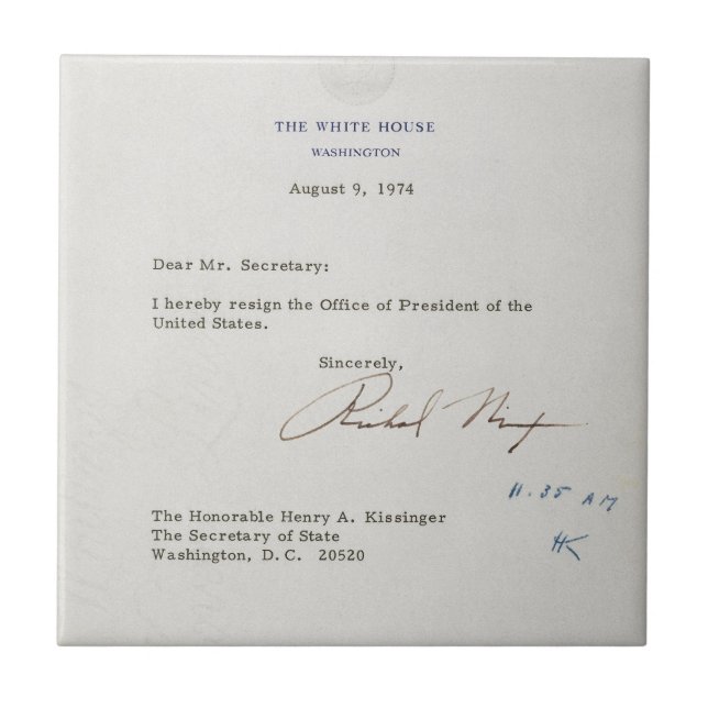Buchstabe der Resignation von Richard M. Nixon Fliese (Vorderseite)