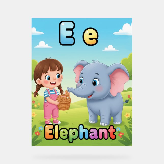 Buchstabe E Alphabetposter – E steht für Elefant Acrylschild (Vorderseite)
