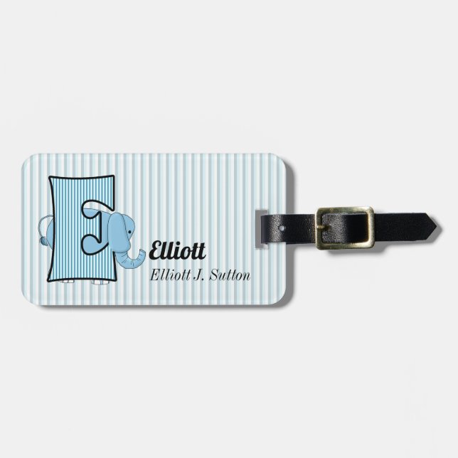 Buchstabe E für Elefanten in Blau für Jungen Gepäckanhänger (Vorderseite horizontal)