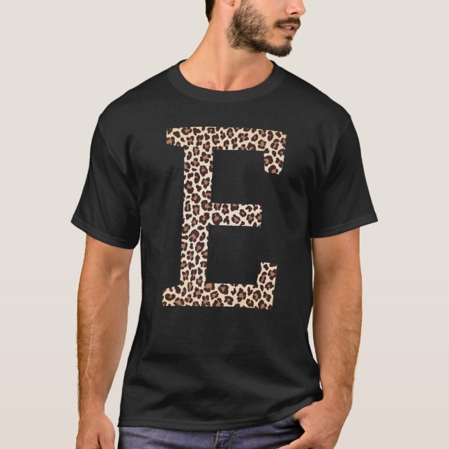 Buchstabe E Leopard-Skin-Druckmuster Anfangsname m T-Shirt (Vorderseite)