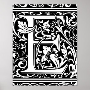 Buchstabe E Mittelalterliche Monogramm-Kunst Art N Poster