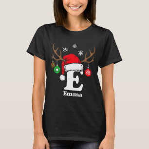 Buchstabe E Name Initial Emma mit Santa Hut Rennti T-Shirt