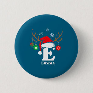 Buchstabe E Name Initial Emma mit Santa Hut Rentie Button