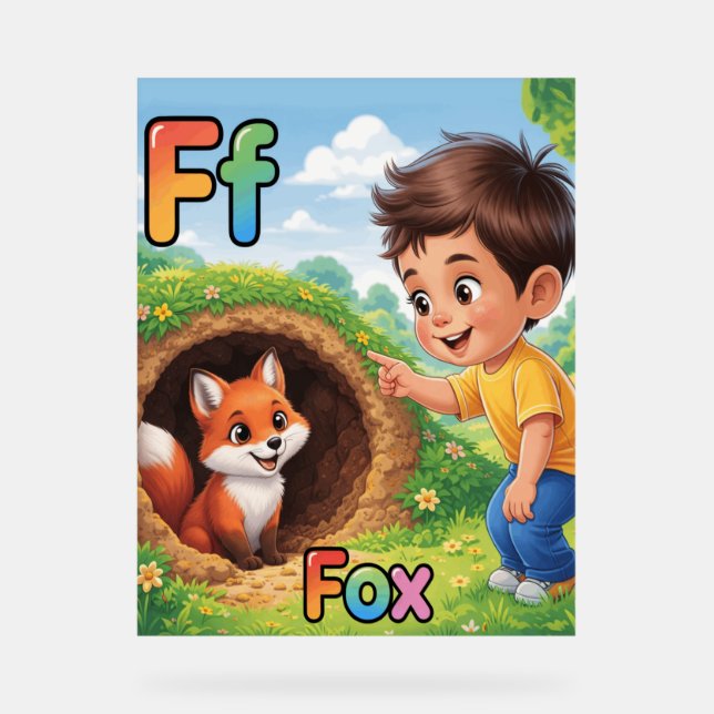 Buchstabe F Alphabetposter – F steht für Fuchs Acrylschild (Vorderseite)