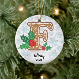 Buchstabe F benutzerdefinierter Name Weihnachten Keramik Ornament