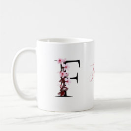 Buchstabe F, Cherry Blossom | Monogramm-Skriptname Kaffeetasse