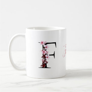 Buchstabe F, Cherry Blossom   Monogramm-Skriptname Kaffeetasse