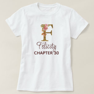 Buchstabe F Gold Monogramm Blush Rosa Rosen Geburt T-Shirt