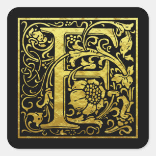 Buchstabe F Imitate mit dem ersten Buchstaben Gold Quadratischer Aufkleber