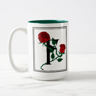Buchstabe F mit roten Rosen Zweifarbige Tasse